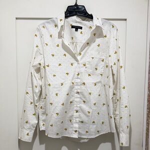 Banana Republic White Shirt with Yellow Banana Print